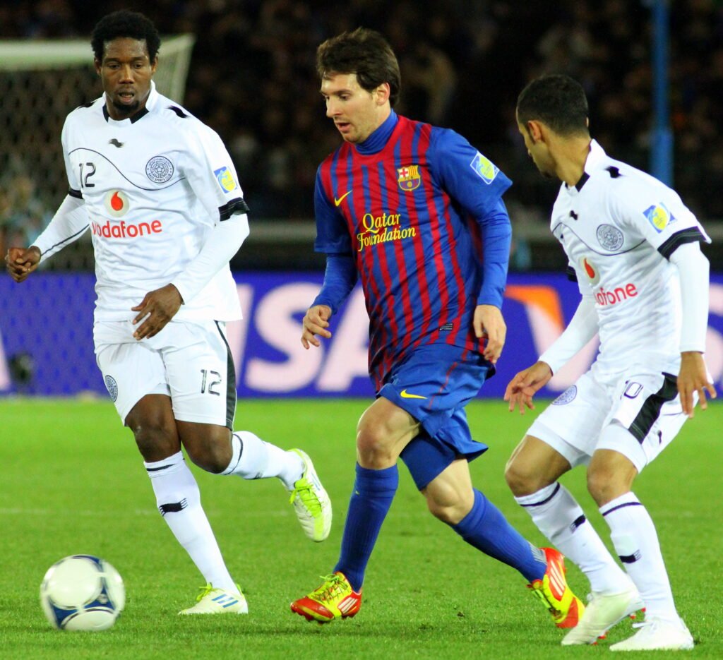 Lionel Messi playing for FC Barcelona in 2011