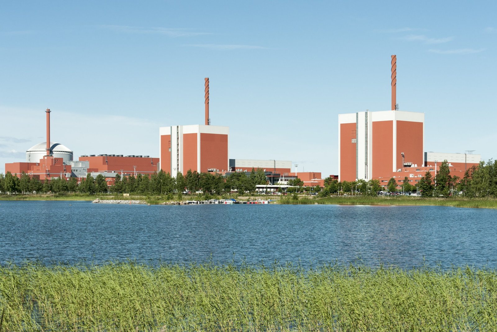 the three reactors of the Olkiluoto nuclear power plant in Eurajoki, Finland, seen across the water