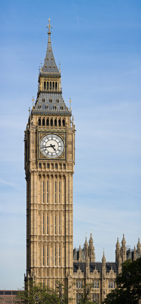 Clock Tower of the Palace of Westminster in London, seat of the UK Parliament