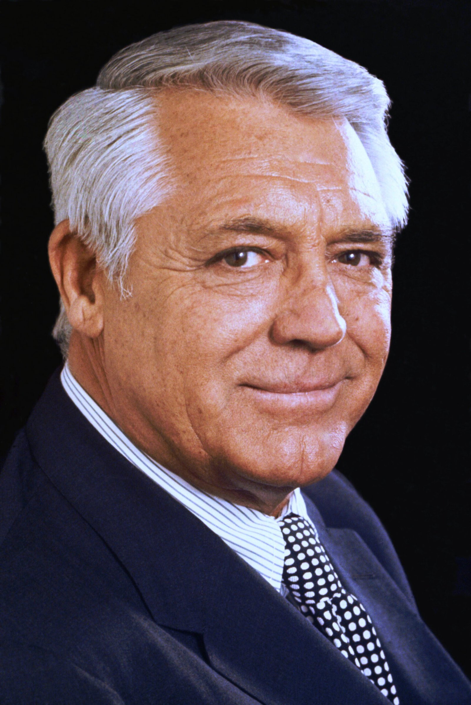 Cary Grant in his later years, silver-haired and distinguished