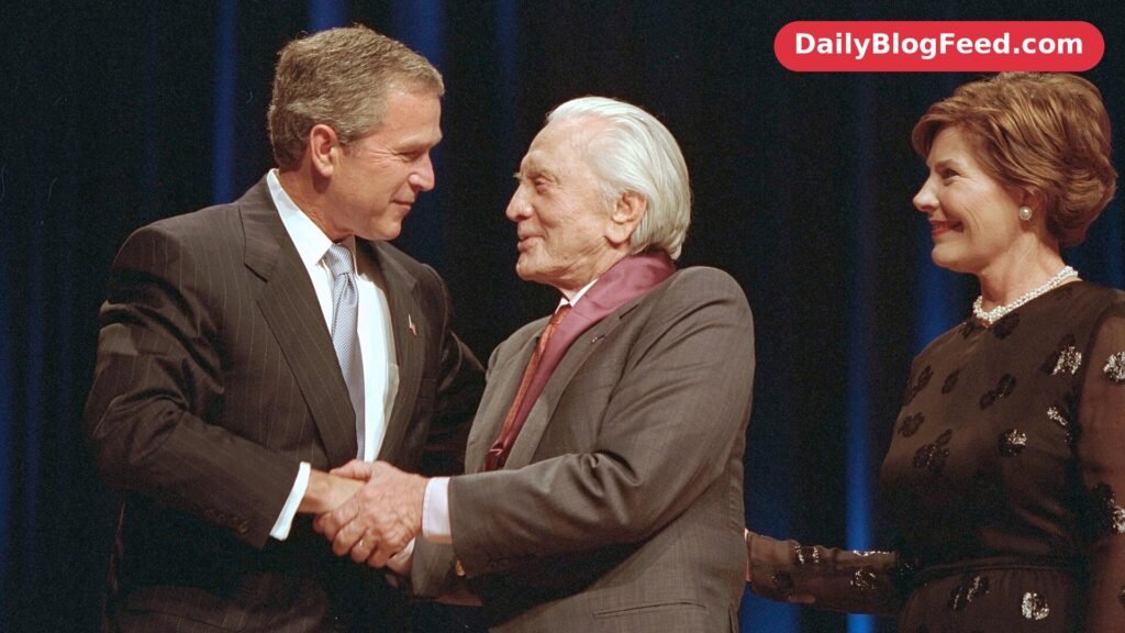 Kirk Douglas in later life with President George W. Bush