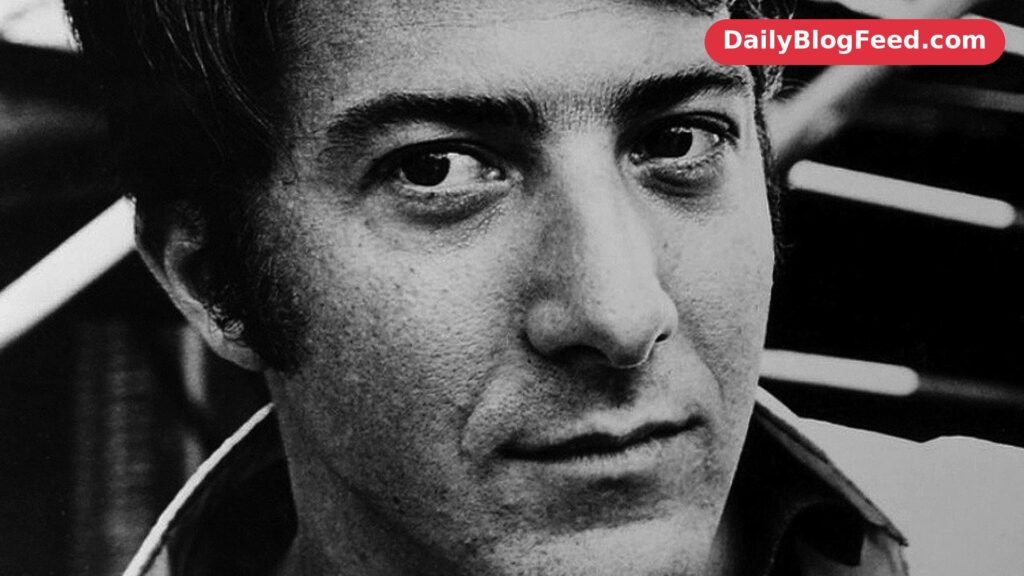 Dustin Hoffman in a black-and-white studio portrait from 1968, looking to the side