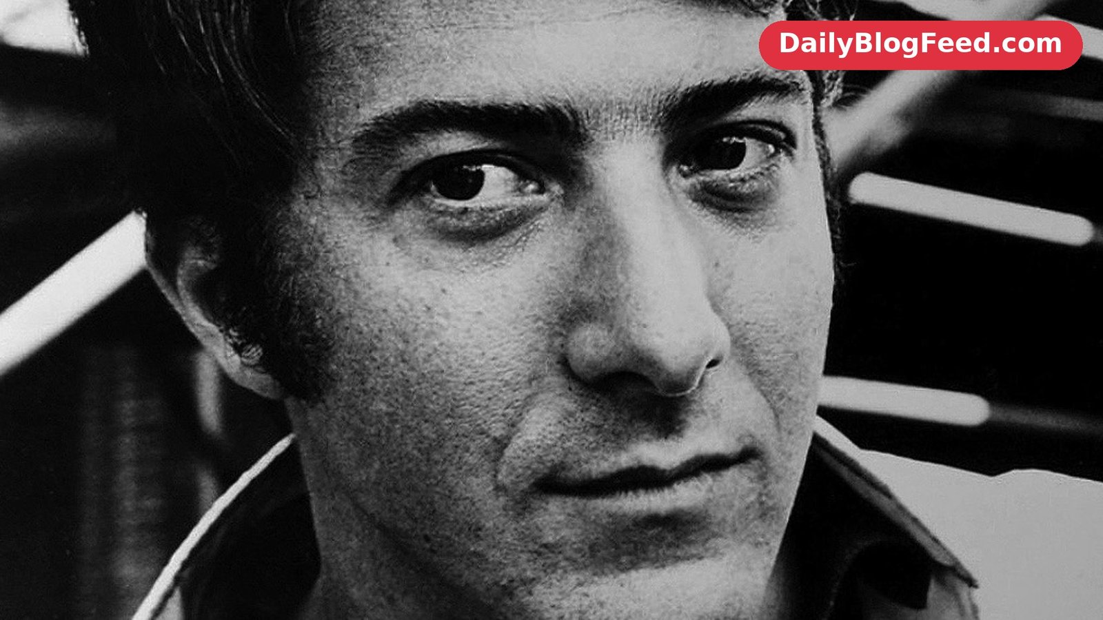Dustin Hoffman in a black-and-white studio portrait from 1968, looking to the side