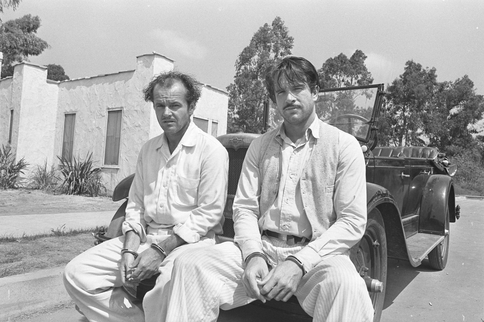 Jack Nicholson with Warren Beatty on the set of The Fortune in Los Angeles in 1974