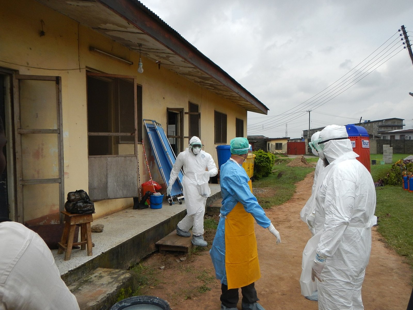 Health workers in full protective gear during an Ebola response in Africa
