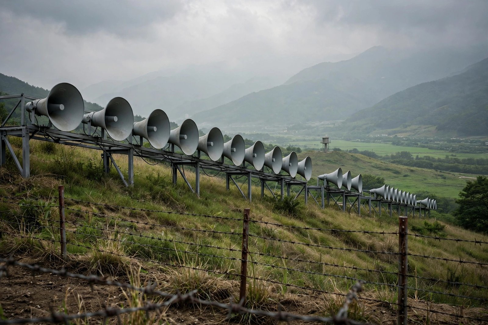 Propaganda loudspeakers installed along the Demilitarized Zone between the two Koreas