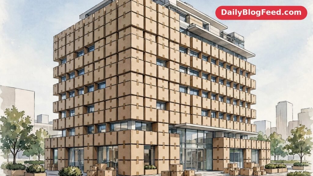 Modern office building with parcels