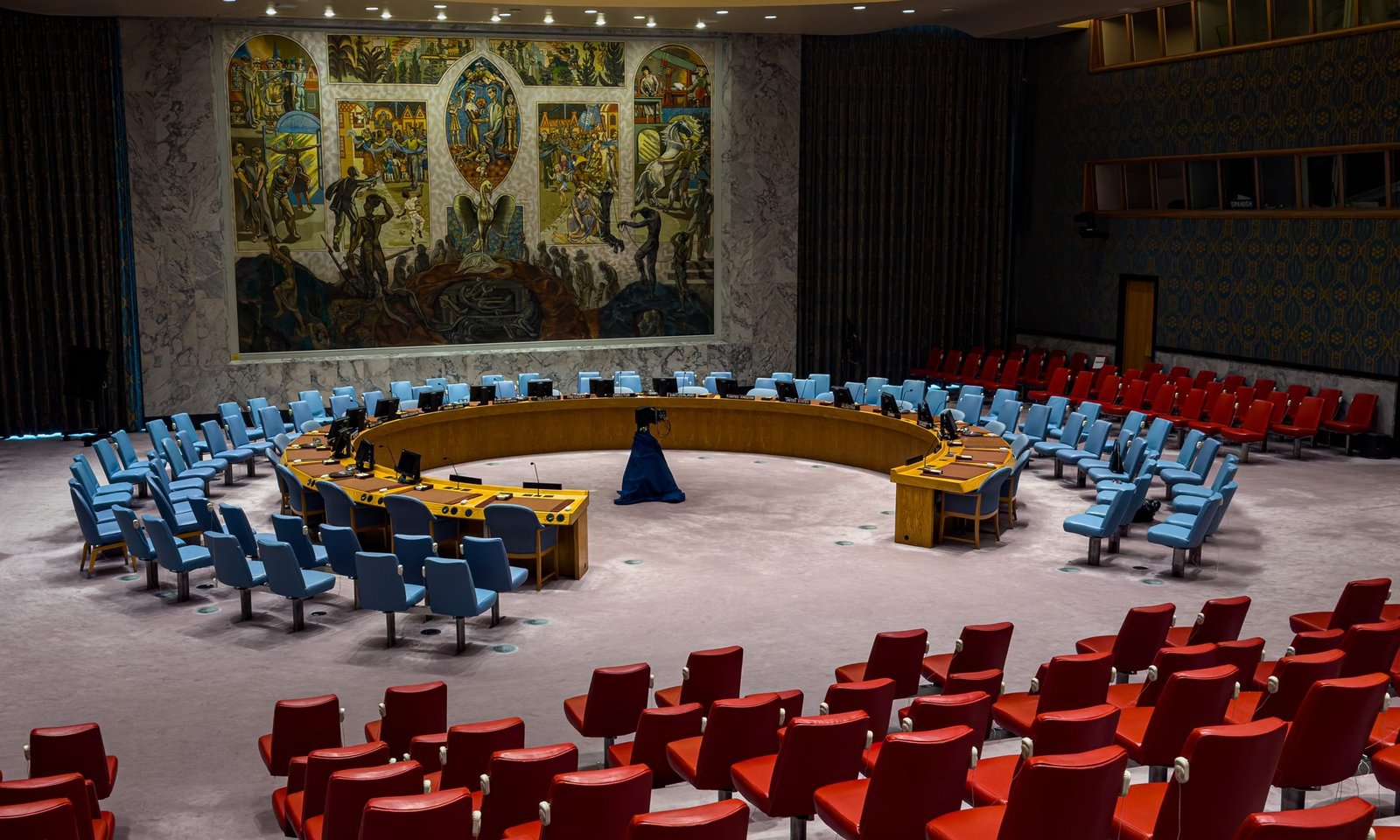 Empty UN Security Council chamber