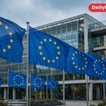 Branded generated illustration of European Union flags